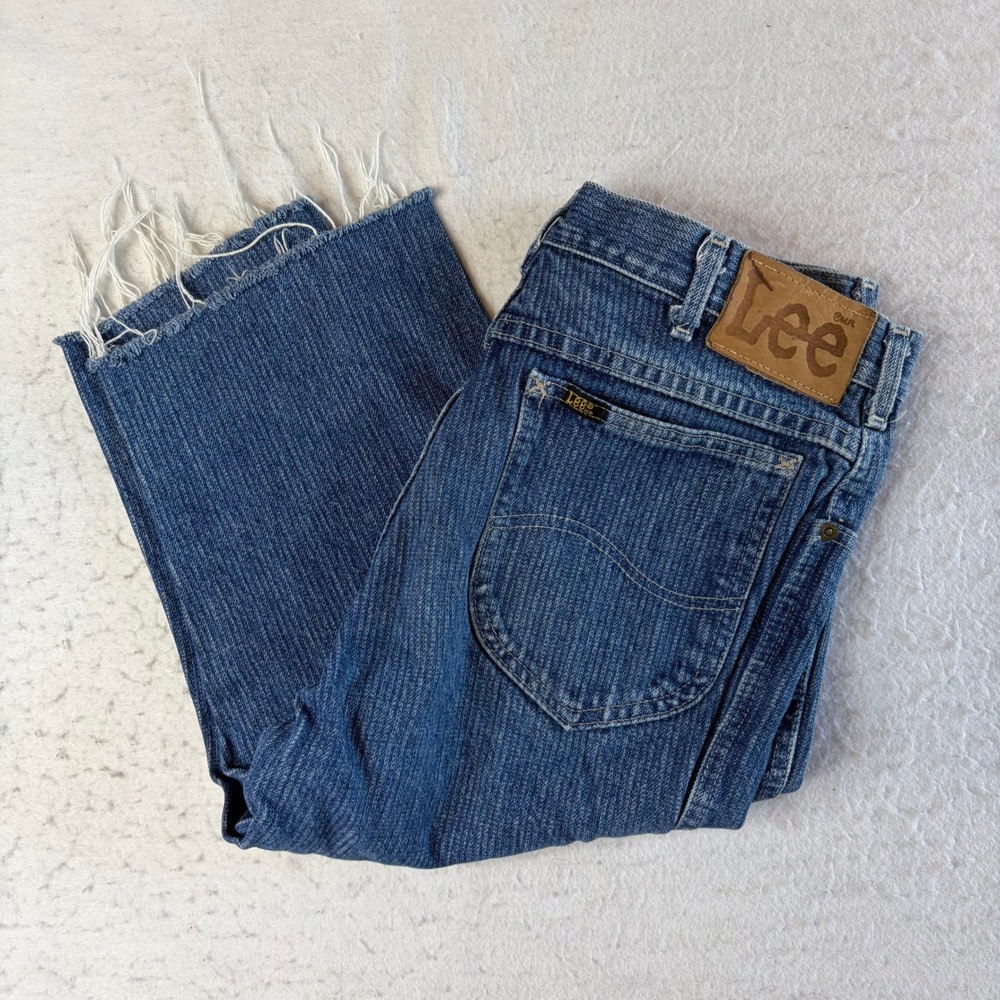 Lee Cut Off Shorts Mens 32 Blue Vintage Pinstripe Denim Raw Hem